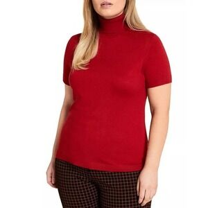 Marina RinaldiAbbrivio Red Short-Sleeve Turtleneck Sweater